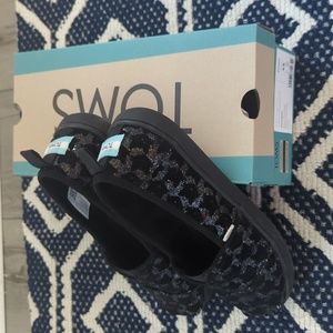 Girls TOMS Alpargata Black Flocked Shoes